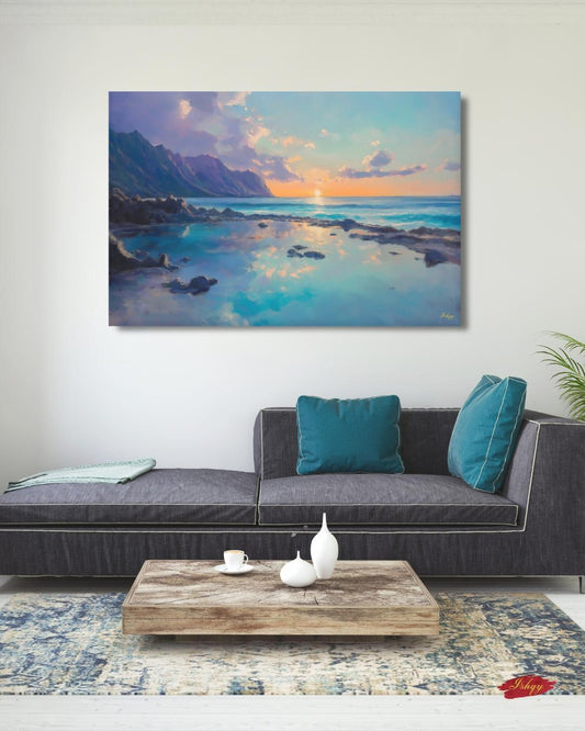Makapuʻu Hawaii Sunset Wall Art, Tropical Beach Landscape Print, Coastal Ocean Canvas, Island Seascape Artwork for Home and Living Room Decor