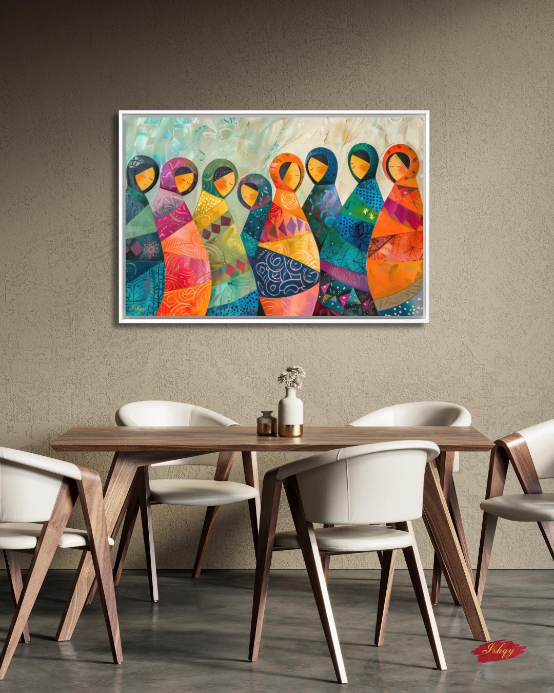 Russian Matryoshka Dolls Wall Art, Colorful Folk Art Painting Print, Cultural Home Decor, Slavic Art Print, Boho Canvas Wall Art, Gift Idea