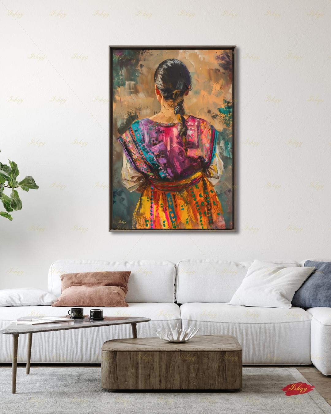 Guatemalan Woman Wall Art, Cultural Canvas Print, Colorful Folk Portrait, Latin American Decor, Framed Canvas Wall Decor, Home Office Decor. Guatemalan Woman Wall Art, Cultural Canvas Print, Colorful Folk Portrait, Latin American Decor, Framed Canvas Wall Decor, Home Office Decor