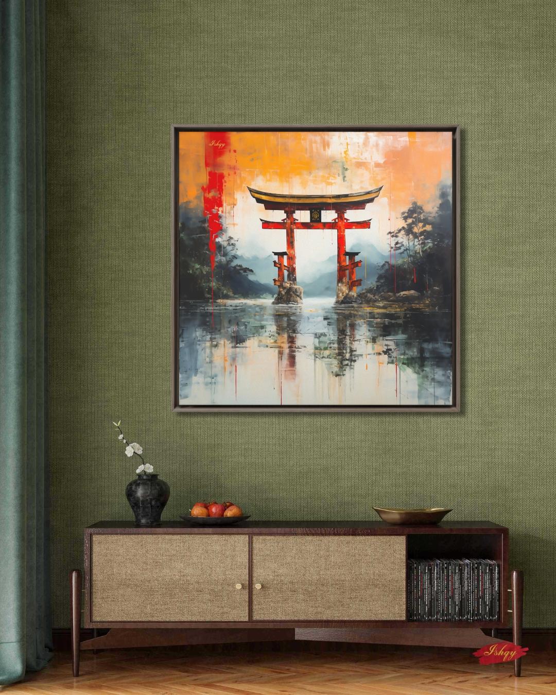 Japanese Torii Gate Canvas Wall Art, Abstract Red Shrine Framed Canvas Print, Zen Japandi Landscape Painting, Japan Living Room Wall Decor. torii gate wall art, Japanese wall art, Japan travel print, abstract landscape, canvas wall art, art print, framed canvas print, zen wall decor, Japandi home decor, red orange wall art, living room wall art, meditation room art, Japan lover gift
