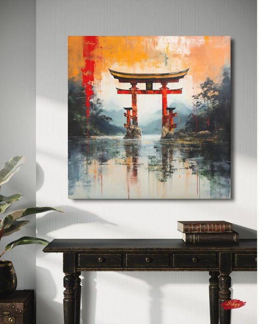 Japanese Torii Gate Canvas Wall Art, Abstract Red Shrine Framed Canvas Print, Zen Japandi Landscape Painting, Japan Living Room Wall Decor. torii gate wall art, Japanese wall art, Japan travel print, abstract landscape, canvas wall art, art print, framed canvas print, zen wall decor, Japandi home decor, red orange wall art, living room wall art, meditation room art, Japan lover gift