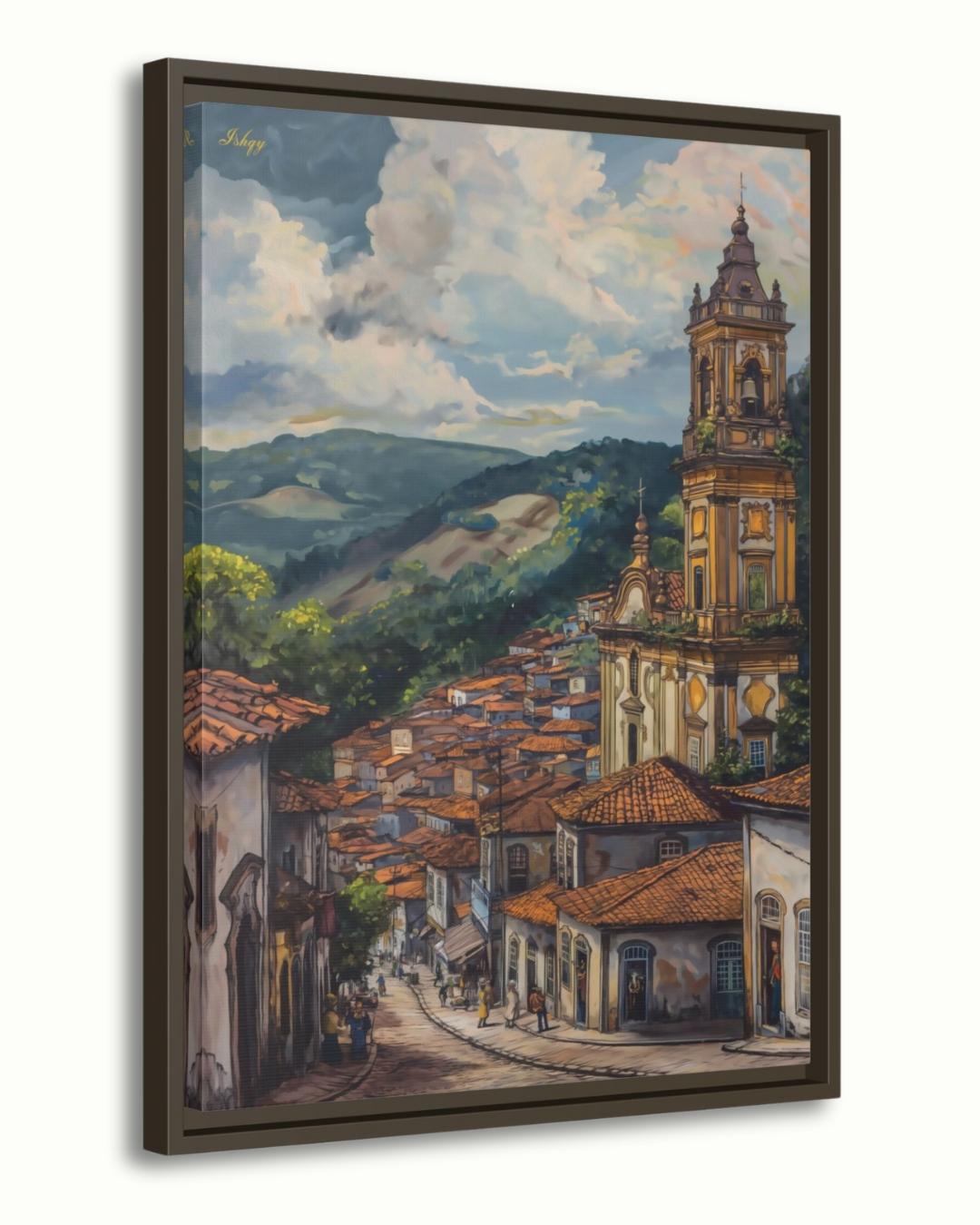 Ouro Preto Brazil Cityscape Wall Art Print Canvas Framed Canvas Colonial Baroque Church Historic Town Painting Rustic Travel Home Decor