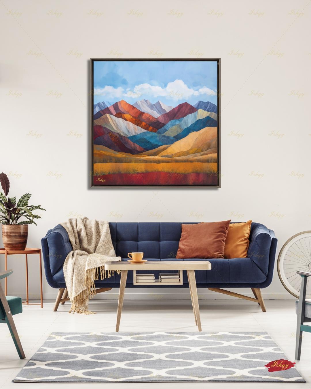 Abstract Mountain Wall Art, Colorful Landscape Canvas Print, Modern Boho Decor, Mid Century Style Artwork, Living Room Wall Decor, Gift Idea