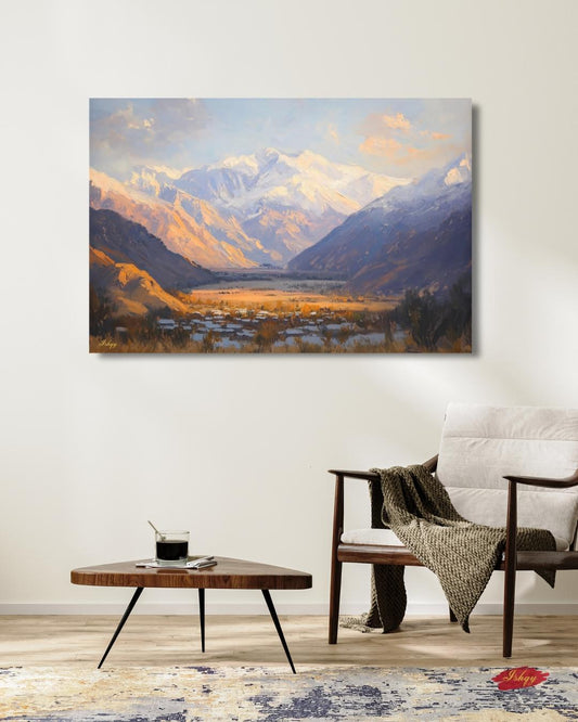 Panjshir Valley Afghanistan Mountain Landscape Wall Art Print, Canvas, Framed Canvas, Snowy Peaks Painting for Living Room Office Decor