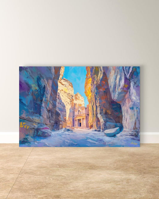 Petra Jordan Landscape Canvas Framed Canvas, Ancient Architecture Painting Art Print, Large Desert Canyon Wall Art For Living Room Bedroom
