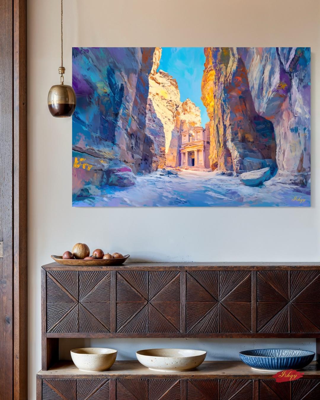 Petra Jordan Landscape Canvas Framed Canvas, Ancient Architecture Painting Art Print, Large Desert Canyon Wall Art For Living Room Bedroom