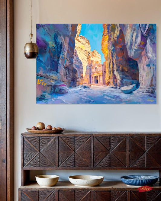 Petra Jordan Landscape Canvas Framed Canvas, Ancient Architecture Painting Art Print, Large Desert Canyon Wall Art For Living Room Bedroom