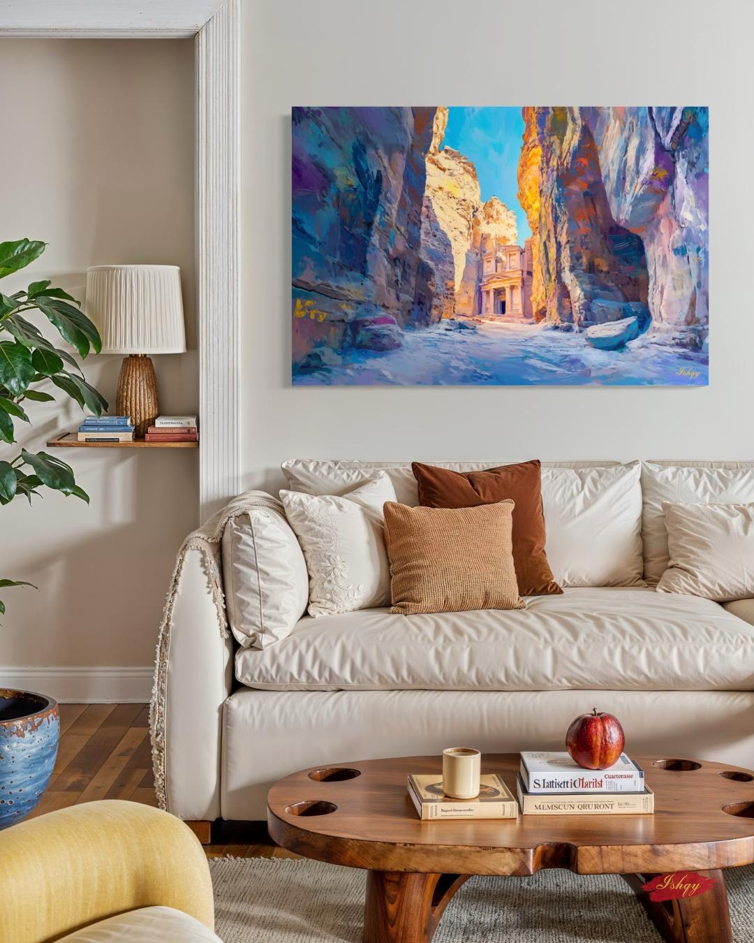 Petra Jordan Landscape Canvas Framed Canvas, Ancient Architecture Painting Art Print, Large Desert Canyon Wall Art For Living Room Bedroom