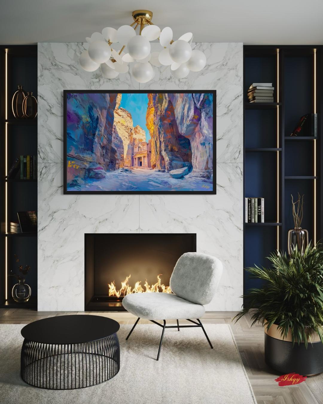 Petra Jordan Landscape Canvas Framed Canvas, Ancient Architecture Painting Art Print, Large Desert Canyon Wall Art For Living Room Bedroom