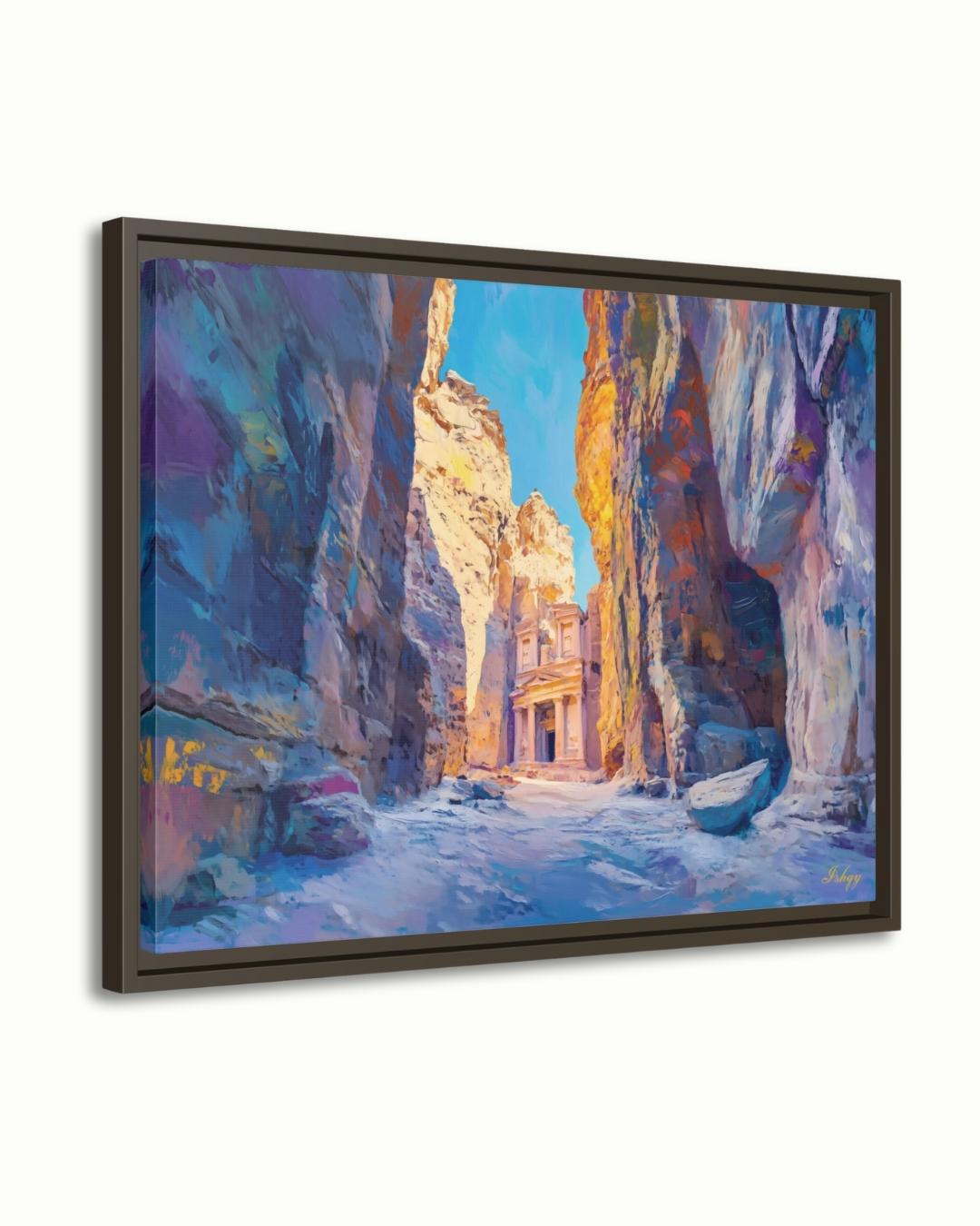 Petra Jordan Landscape Canvas Framed Canvas, Ancient Architecture Painting Art Print, Large Desert Canyon Wall Art For Living Room Bedroom