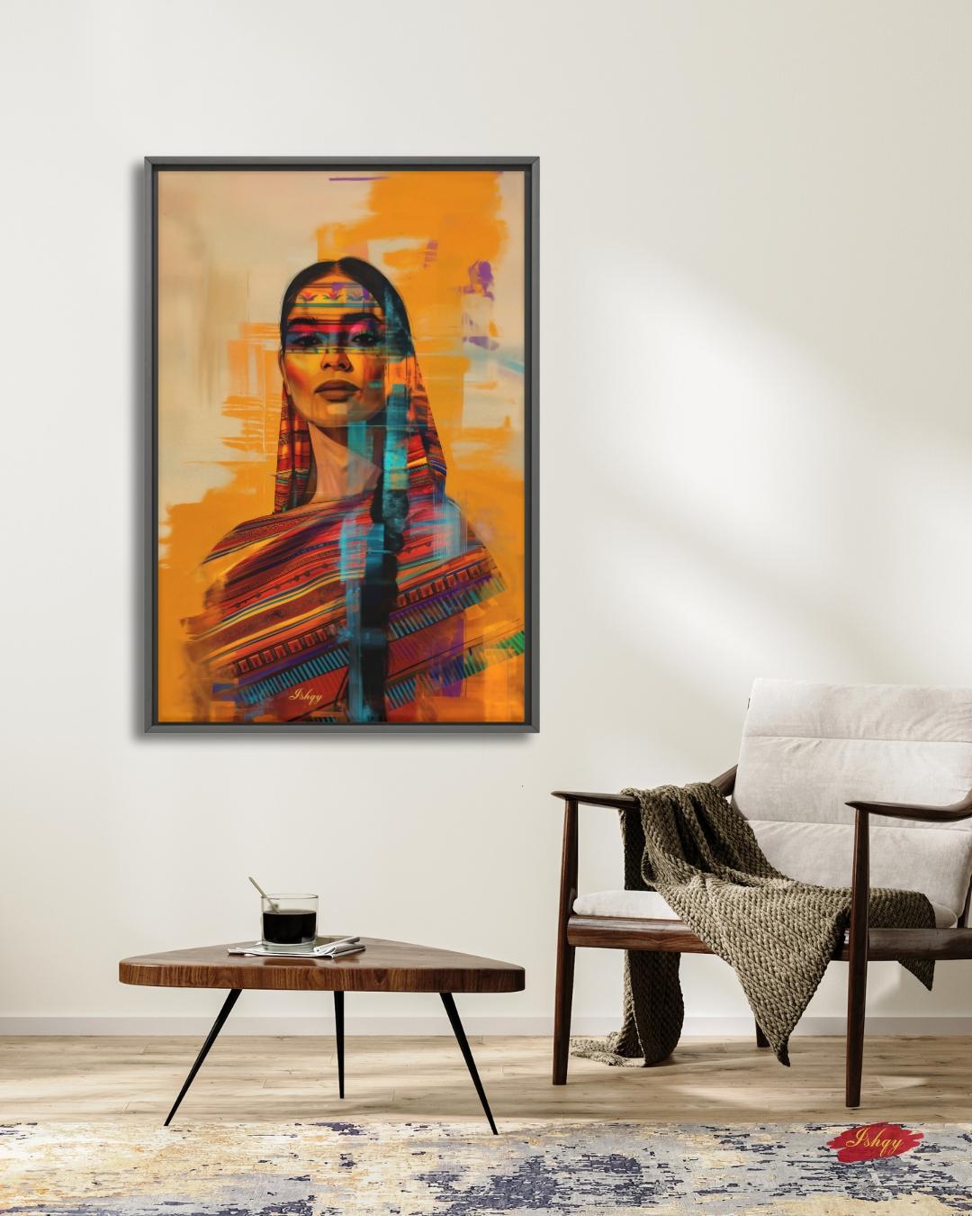 Mexican Woman Wall Art Canvas, Latina Portrait Print, Colorful Folk Dress Home Decor, Framed Canvas & Art Print, Boho Wall Decor Mexico Gift