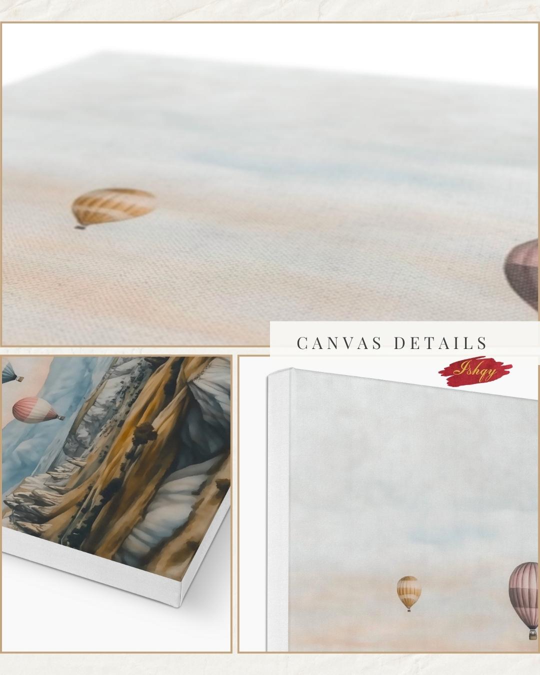 Hot Air Balloons Cappadocia Turkey Wall Art Print Canvas Framed Canvas Neutral Landscape Painting, Travel Decor for Bedroom Living Room Home