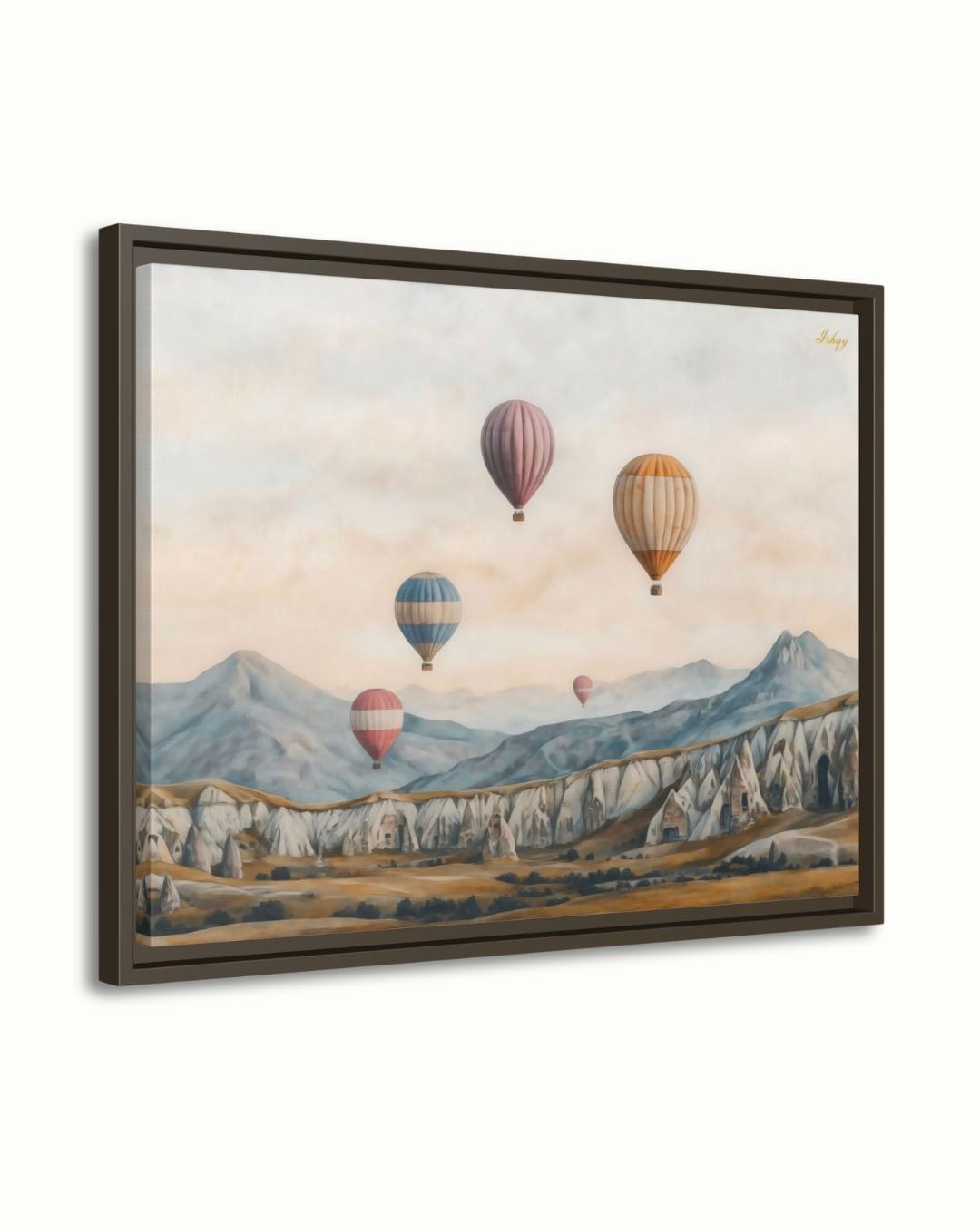 Cappadocia Hot Air Balloons Turkey Wall Art Print, Canvas, Framed Canvas, Neutral Landscape Travel Decor for Bedroom Living Room Office
