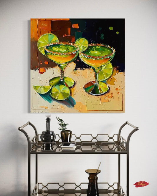 Margarita Cocktail Painting, Canvas & Framed Canvas Bar Wall Art, Lime Tequila Kitchen Decor, Colorful Mexican Art Print
