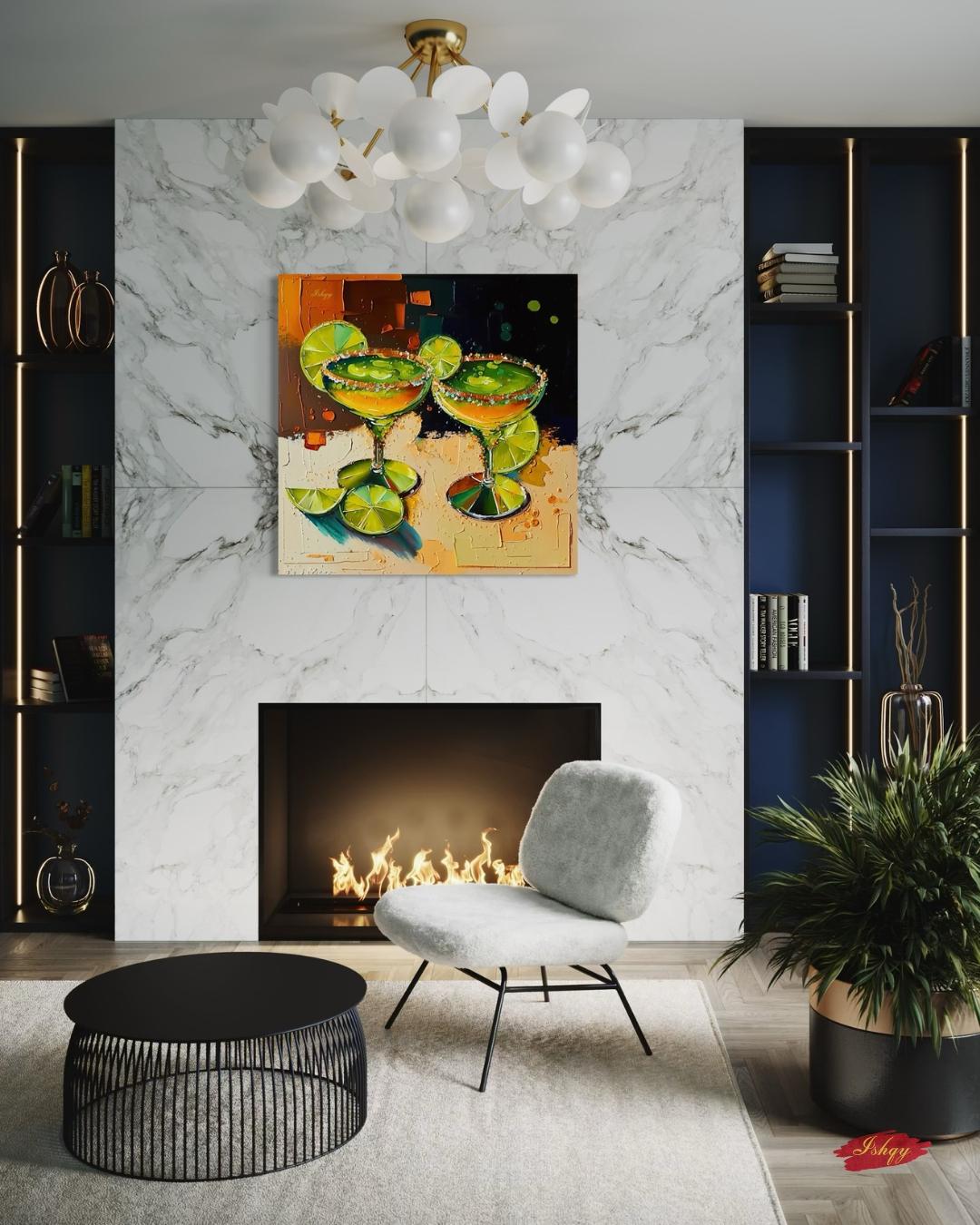 Margarita Cocktail Painting, Canvas & Framed Canvas Bar Wall Art, Lime Tequila Kitchen Decor, Colorful Mexican Art Print