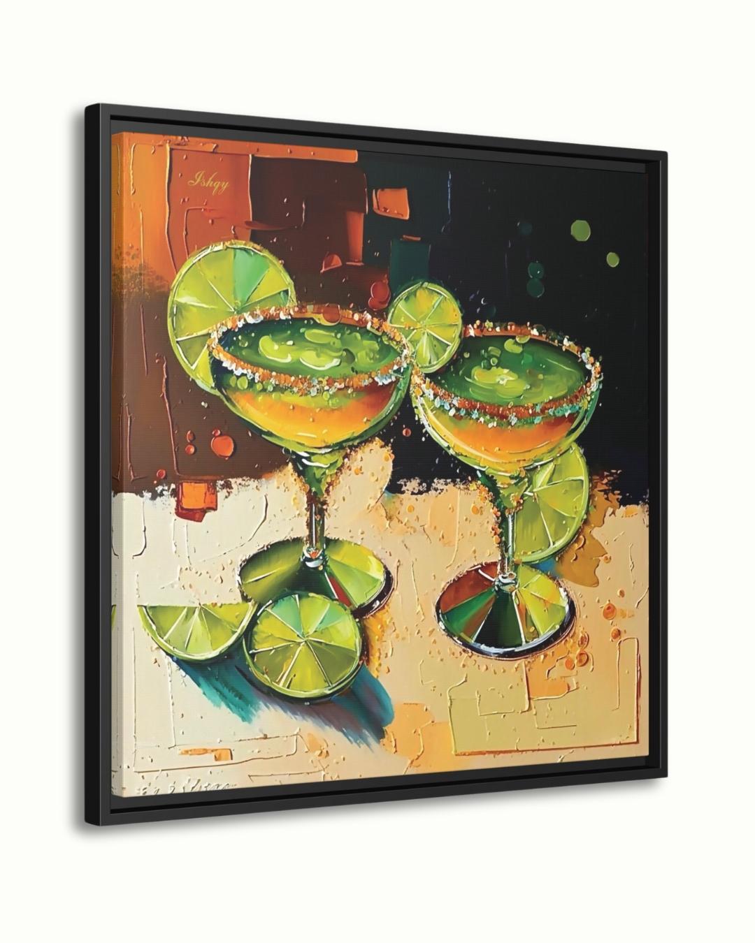 Margarita Cocktail Painting, Canvas & Framed Canvas Bar Wall Art, Lime Tequila Kitchen Decor, Colorful Mexican Art Print