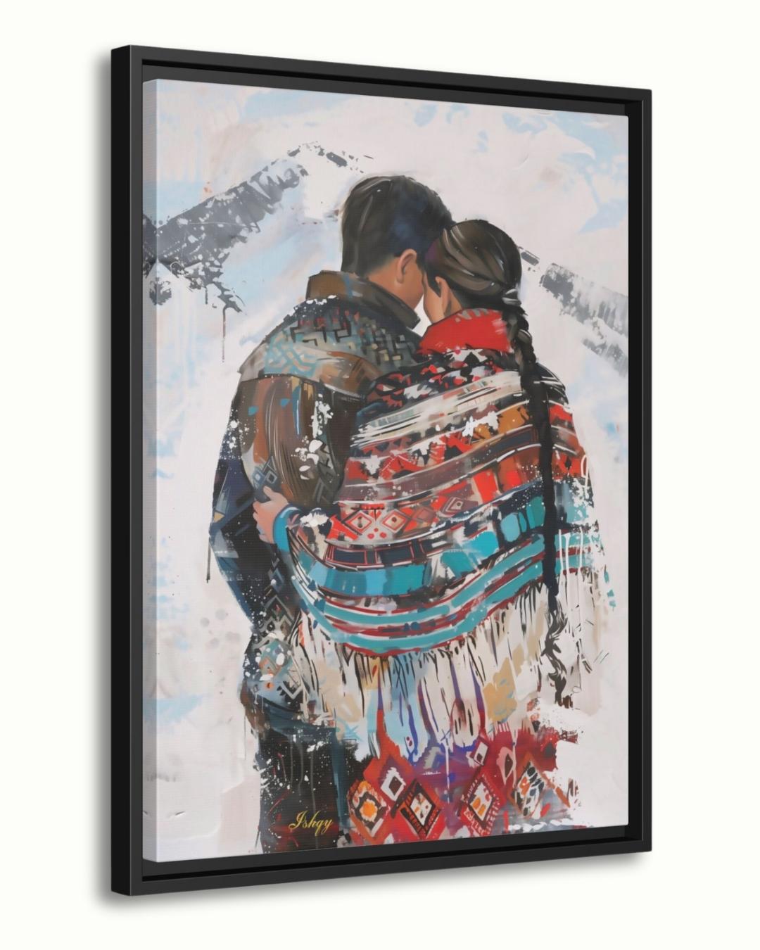 Sami Couple Portrait Painting Canvas Framed Canvas, Lapland Nordic Art Print, Scandinavian Mountain Wall Art For Cabin Living Room Bedroom, Cozy Decor