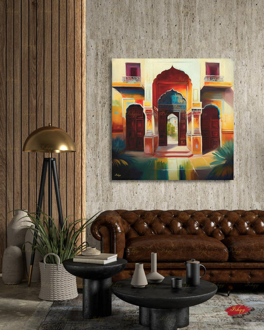 Modern Indian Art Indian Palace Door, Canvas Wall Art Framed Canvas Print, Mughal Art, Indian Wall Decor, Extra Large Housewarming Gift