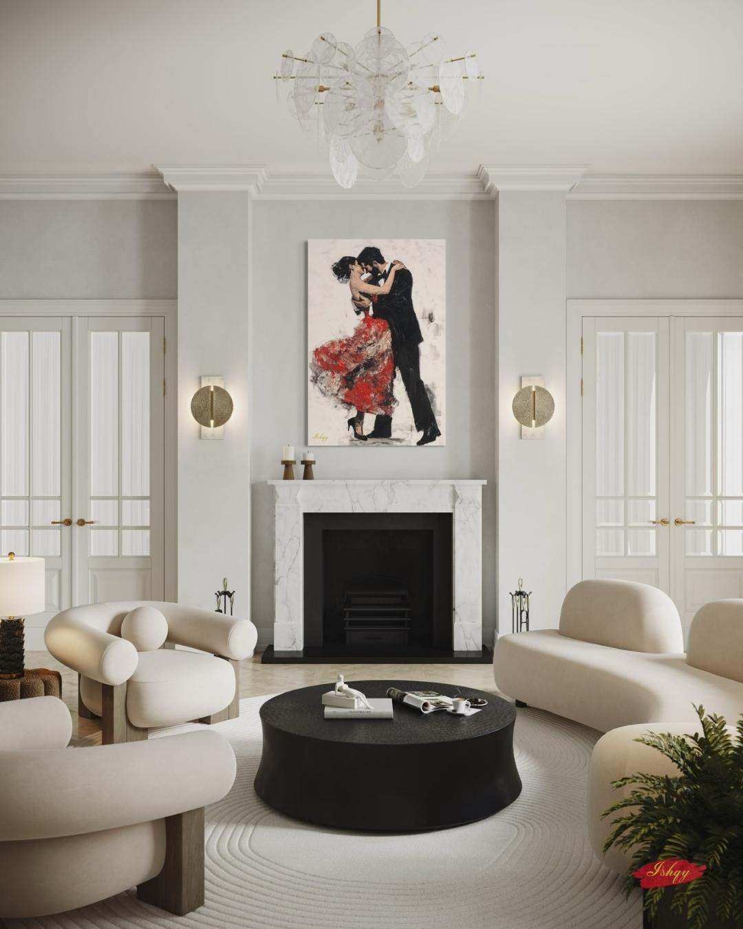 Tango Nights is an expressive painting print of a couple locked in an intimate tango, her red dress flowing in motion. This passionate wall art captures the fiery elegance of the dance and adds a dramatic, romantic touch to your home. Available on canvas and framed canvas, it’s perfect for living rooms, bedrooms, or any space craving warmth and connection.
