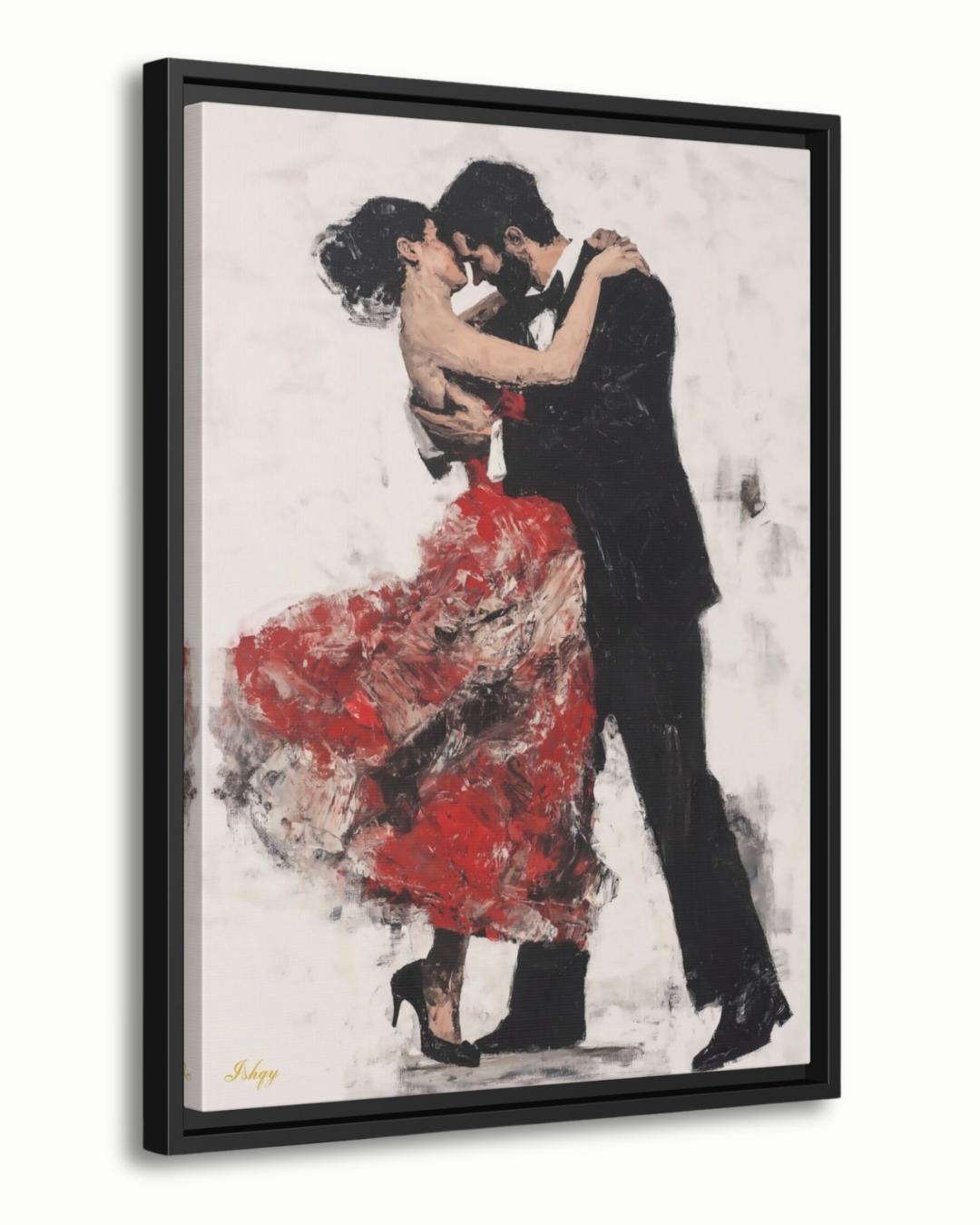 Tango Nights is an expressive painting print of a couple locked in an intimate tango, her red dress flowing in motion. This passionate wall art captures the fiery elegance of the dance and adds a dramatic, romantic touch to your home. Available on canvas and framed canvas, it’s perfect for living rooms, bedrooms, or any space craving warmth and connection.