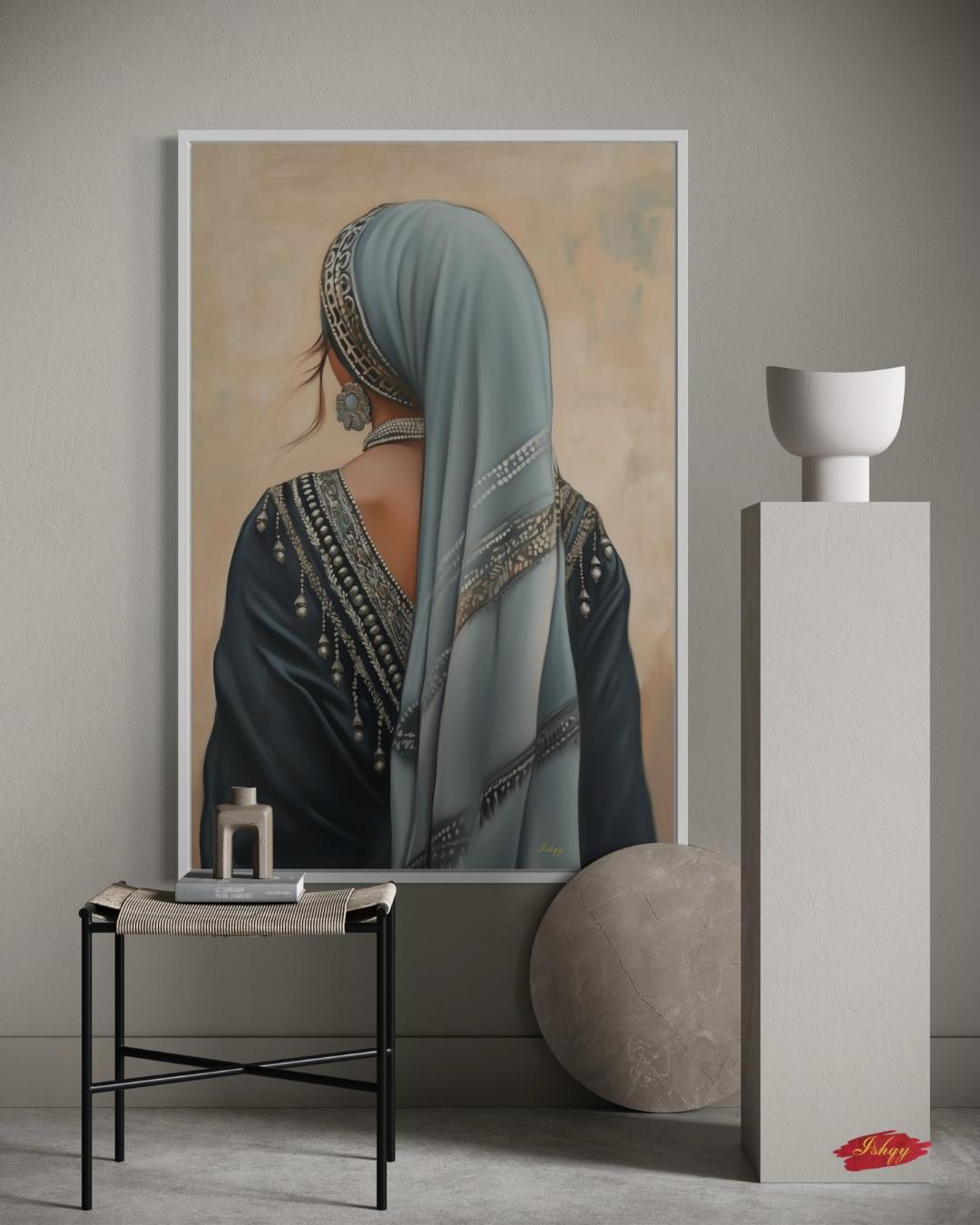 Berber Woman Portrait Painting Canvas Framed Canvas, Moroccan Amazigh Art Print, Large Boho Wall Art For Living Room Bedroom, Cultural Decor