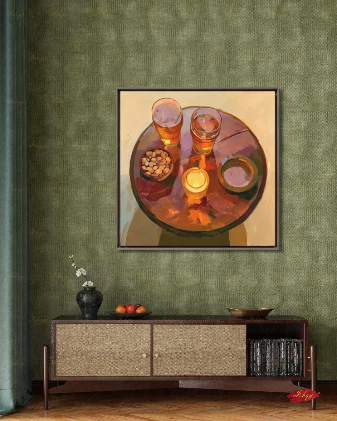 Pub Scene Wall Art, Beer Glass Still Life Canvas Print, Warm Amber Bar Decor, Man Cave Candle Table Art, Framed Canvas, Beer Lover Gift