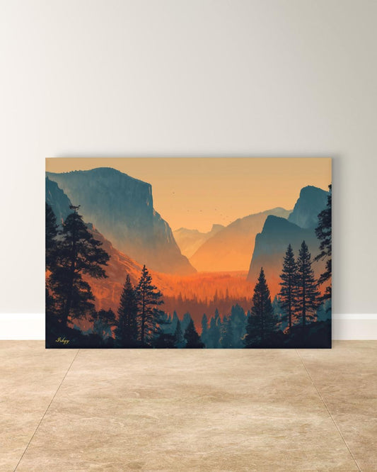Yosemite Valley Landscape Painting Canvas Framed Canvas, California National Park Wall Art Print, Sunset Decor For Large Living Room Office