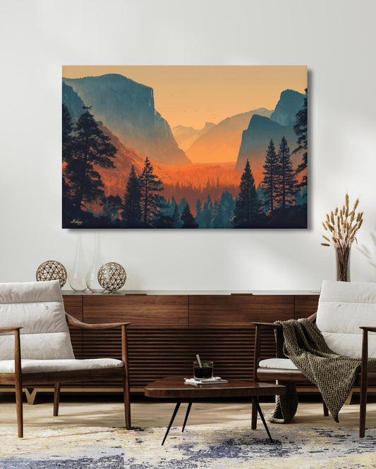 Yosemite Valley Landscape Painting Canvas Framed Canvas, California National Park Wall Art Print, Sunset Decor For Large Living Room Office