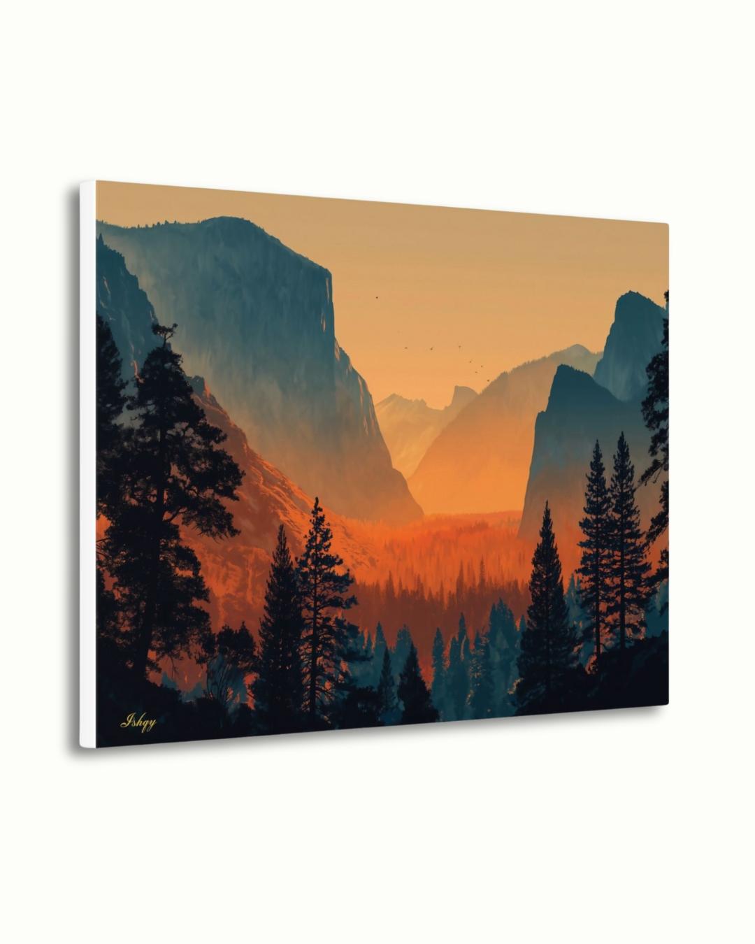 Yosemite Valley Landscape Painting Canvas Framed Canvas, California National Park Wall Art Print, Sunset Decor For Large Living Room Office
