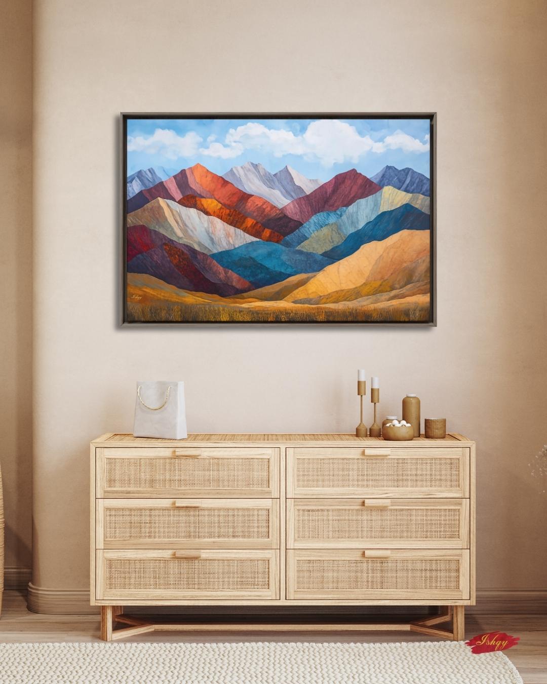 Rainbow Mountain Peru Wall Art, Andes Landscape Canvas Print, Colorful Mountain Painting, Boho Nature Wall Decor for Living Room