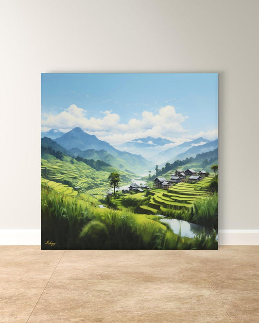 Sapa Rice Terraces Landscape Canvas Framed Canvas, Vietnam Mountain Valley Art Print, Modern Asian Wall Art For Living Room Bedroom Decor