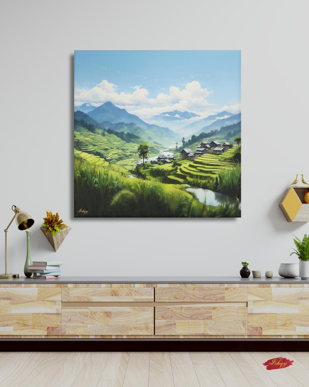 Sapa Rice Terraces Landscape Canvas Framed Canvas, Vietnam Mountain Valley Art Print, Modern Asian Wall Art For Living Room Bedroom Decor