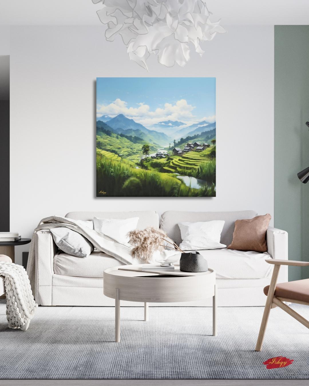 Sapa Rice Terraces Landscape Canvas Framed Canvas, Vietnam Mountain Valley Art Print, Modern Asian Wall Art For Living Room Bedroom Decor