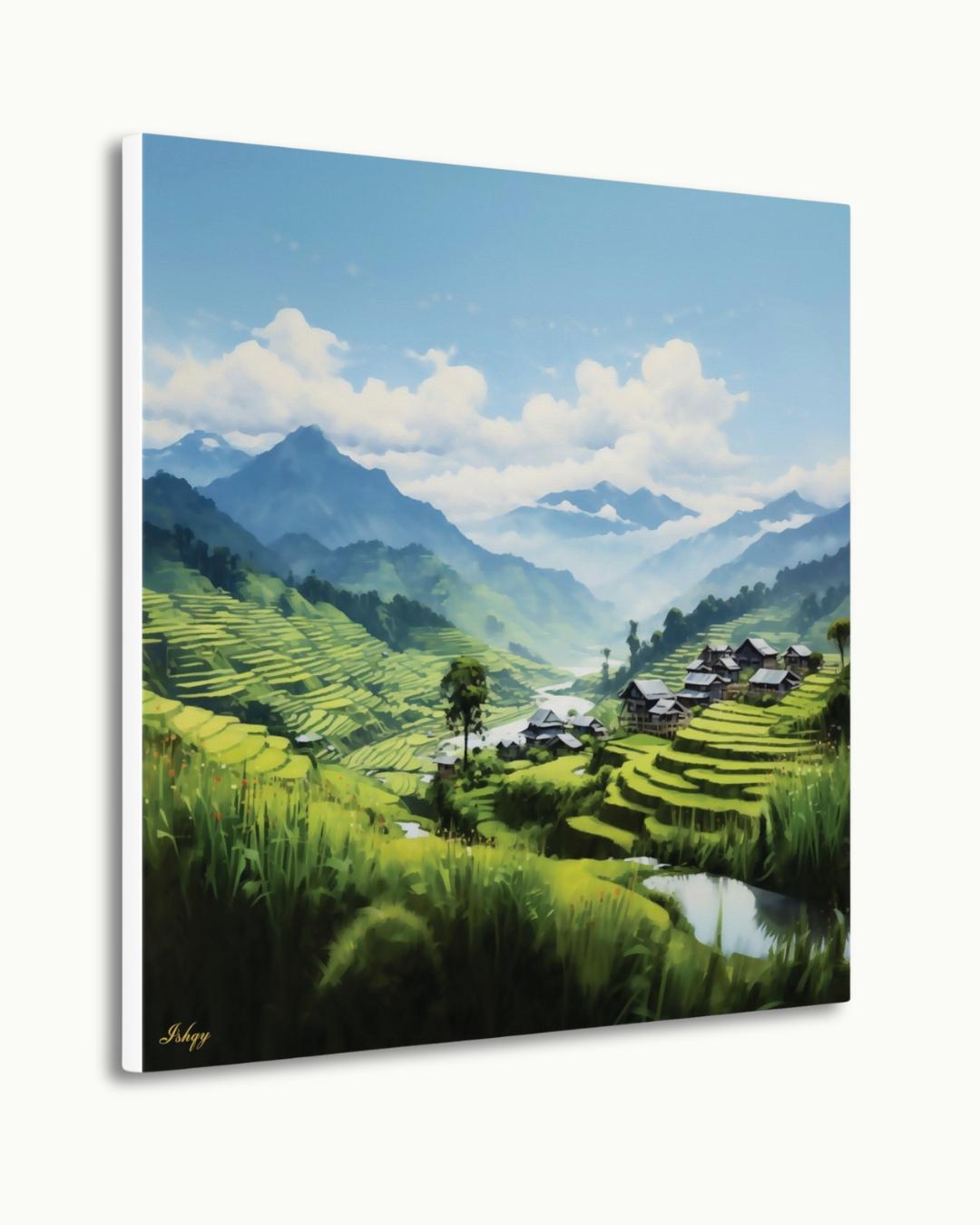 Sapa Rice Terraces Landscape Canvas Framed Canvas, Vietnam Mountain Valley Art Print, Modern Asian Wall Art For Living Room Bedroom Decor