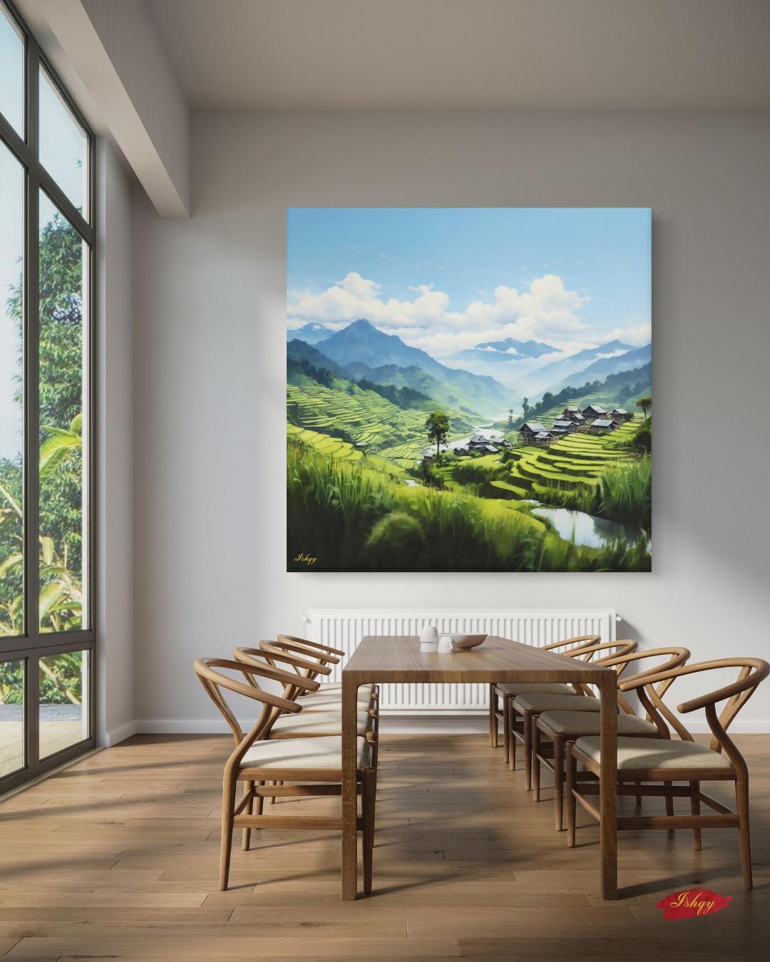 Sapa Rice Terraces Landscape Canvas Framed Canvas, Vietnam Mountain Valley Art Print, Modern Asian Wall Art For Living Room Bedroom Decor