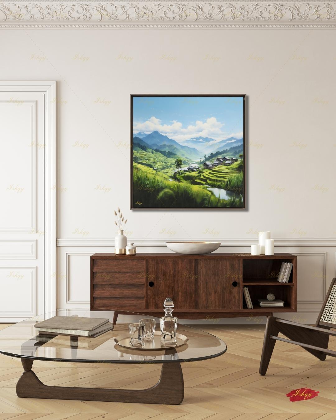 Sapa Vietnam Wall Art, Rice Terrace Canvas Print, Vietnam Green Mountain Landscape, Southeast Asia Travel Decor, Framed Canvas Gift