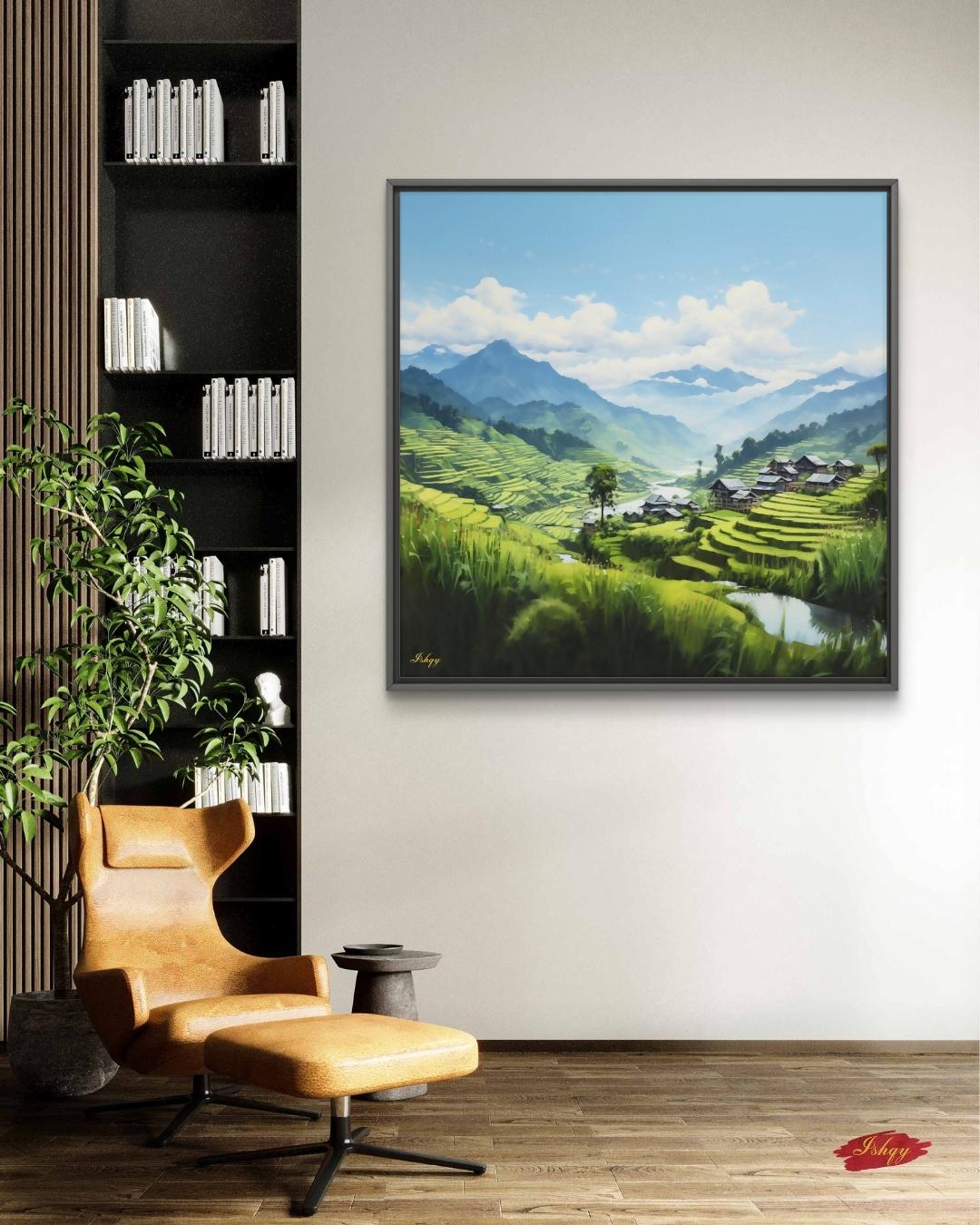 Sapa Rice Terraces Landscape Canvas Framed Canvas, Vietnam Mountain Valley Art Print, Modern Asian Wall Art For Living Room Bedroom Decor