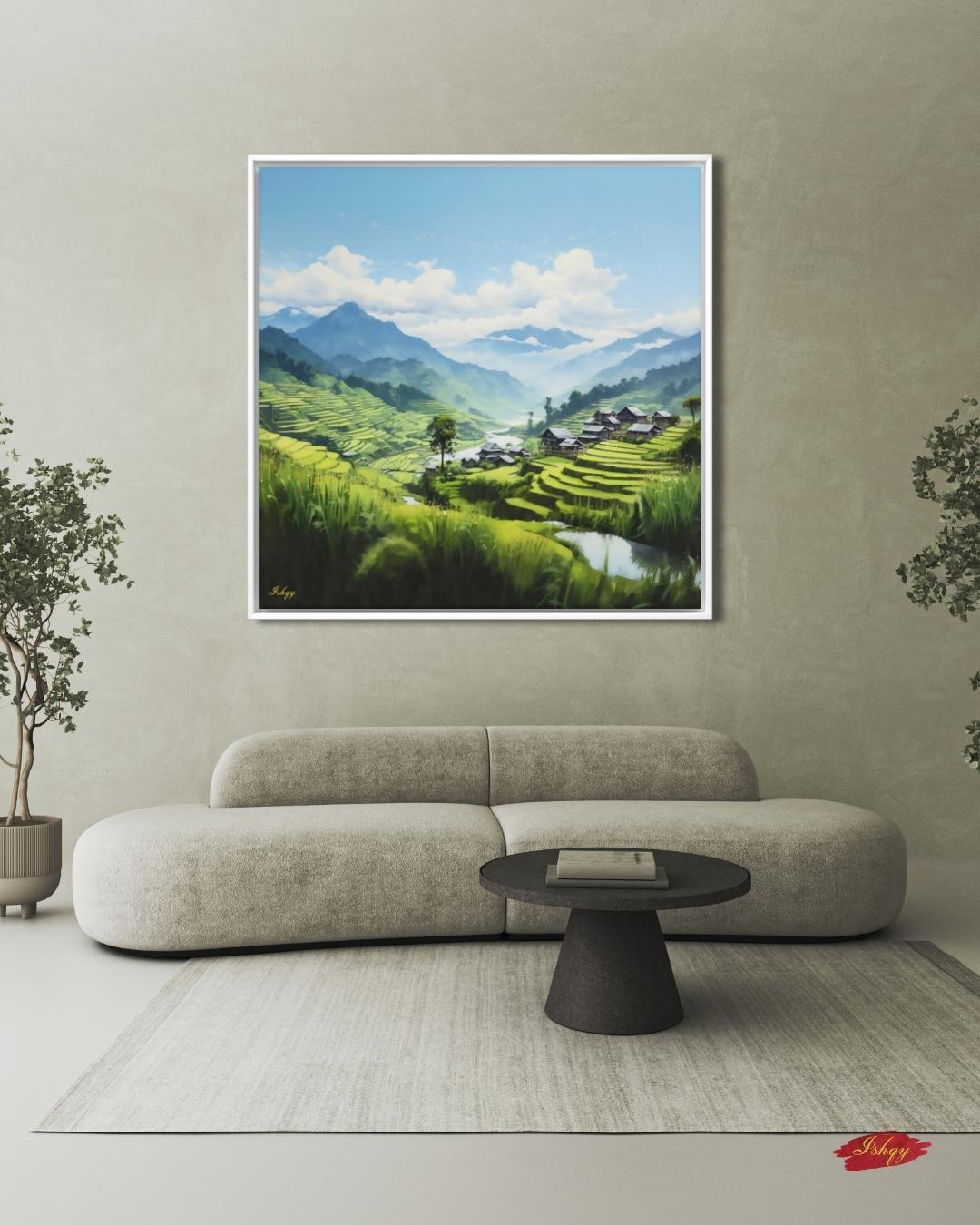 Sapa Rice Terraces Landscape Canvas Framed Canvas, Vietnam Mountain Valley Art Print, Modern Asian Wall Art For Living Room Bedroom Decor