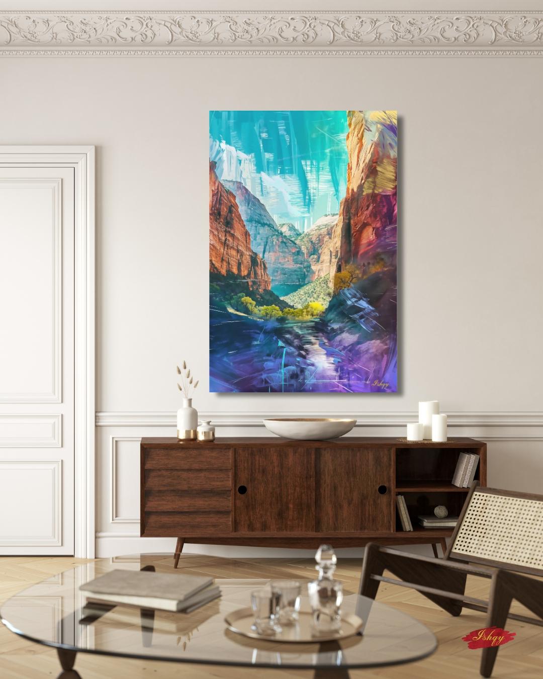 Zion National Park Landscape Painting Canvas Framed Canvas, Southwest Canyon Art Print, Utah Wall Art For Living Room, Bedroom, Office Decor