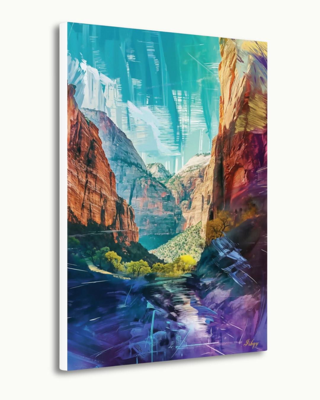 Zion National Park Landscape Painting Canvas Framed Canvas, Southwest Canyon Art Print, Utah Wall Art For Living Room, Bedroom, Office Decor