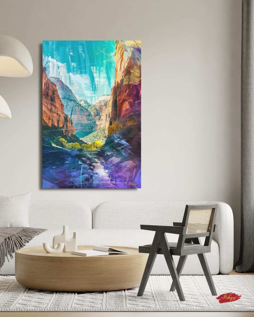 Zion National Park Landscape Painting Canvas Framed Canvas, Southwest Canyon Art Print, Utah Wall Art For Living Room, Bedroom, Office Decor