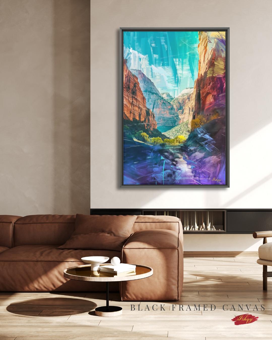 Zion National Park Landscape Painting Canvas Framed Canvas, Southwest Canyon Art Print, Utah Wall Art For Living Room, Bedroom, Office Decor