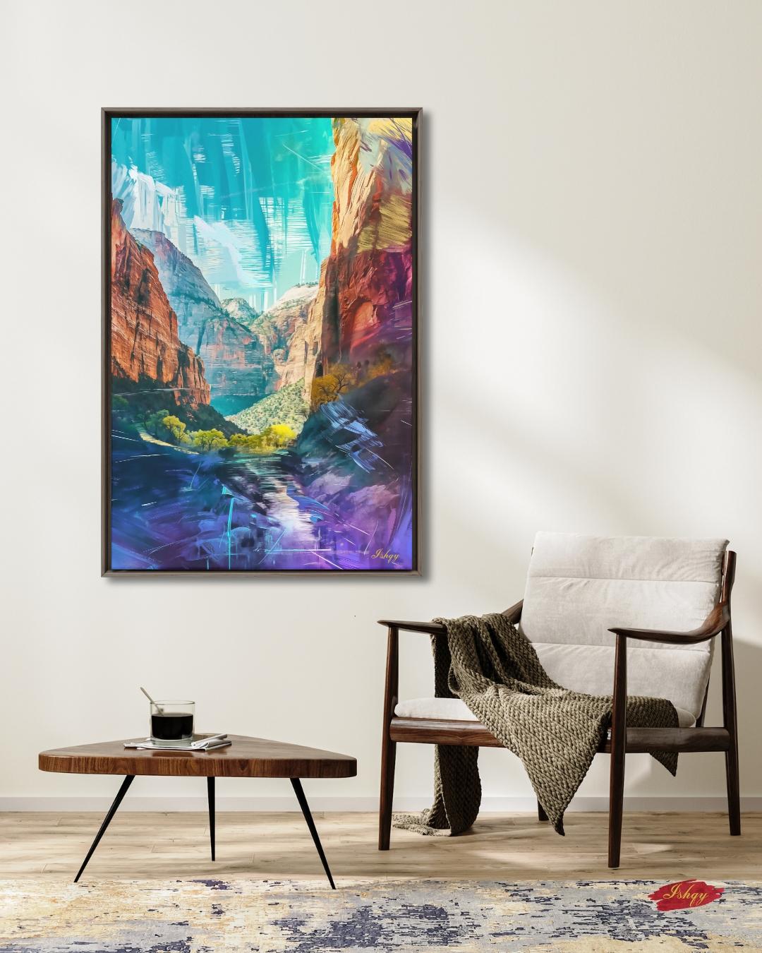 Zion National Park Landscape Painting Canvas Framed Canvas, Southwest Canyon Art Print, Utah Wall Art For Living Room, Bedroom, Office Decor