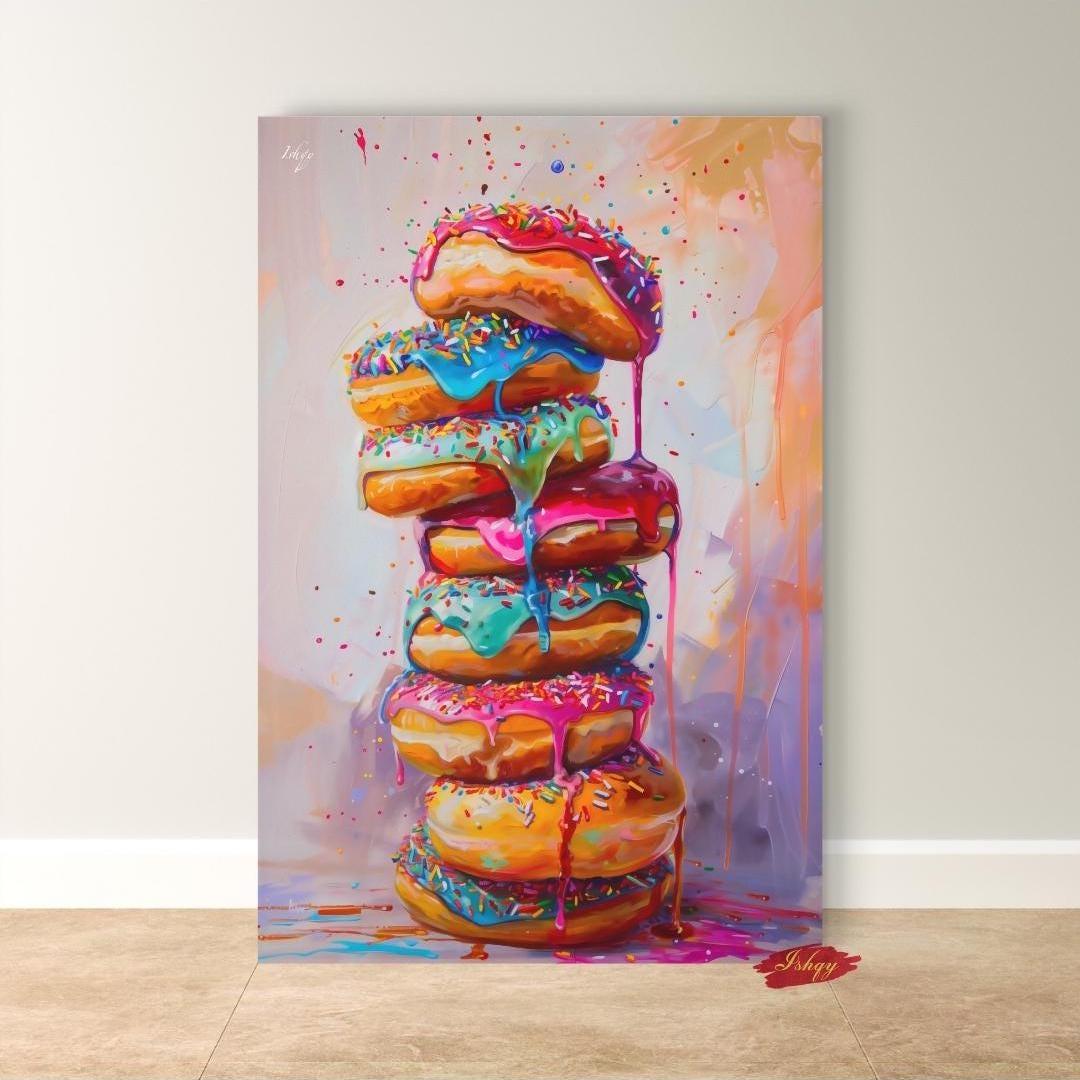Donut Wall Art, Coffee Shop Decor, Colorful Donut Print, Framed Cafe Art, Vibrant Bakery Decor, Playful Kitchen Art, Living Room Wall Decor