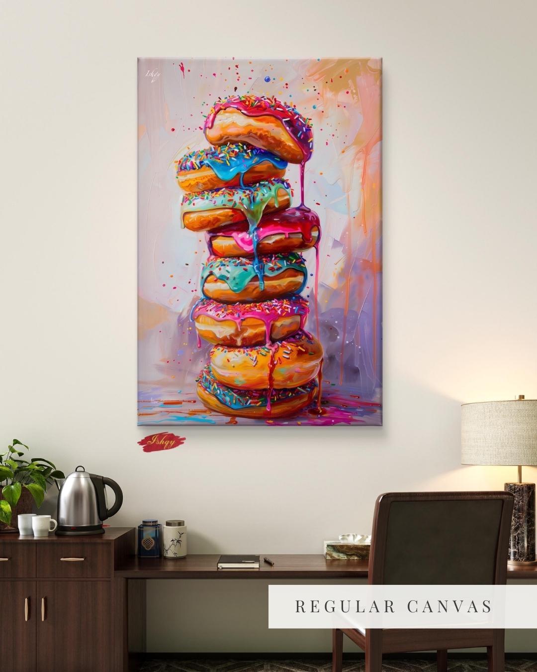 Donut Wall Art, Coffee Shop Decor, Colorful Donut Print, Framed Cafe Art, Vibrant Bakery Decor, Playful Kitchen Art, Living Room Wall Decor