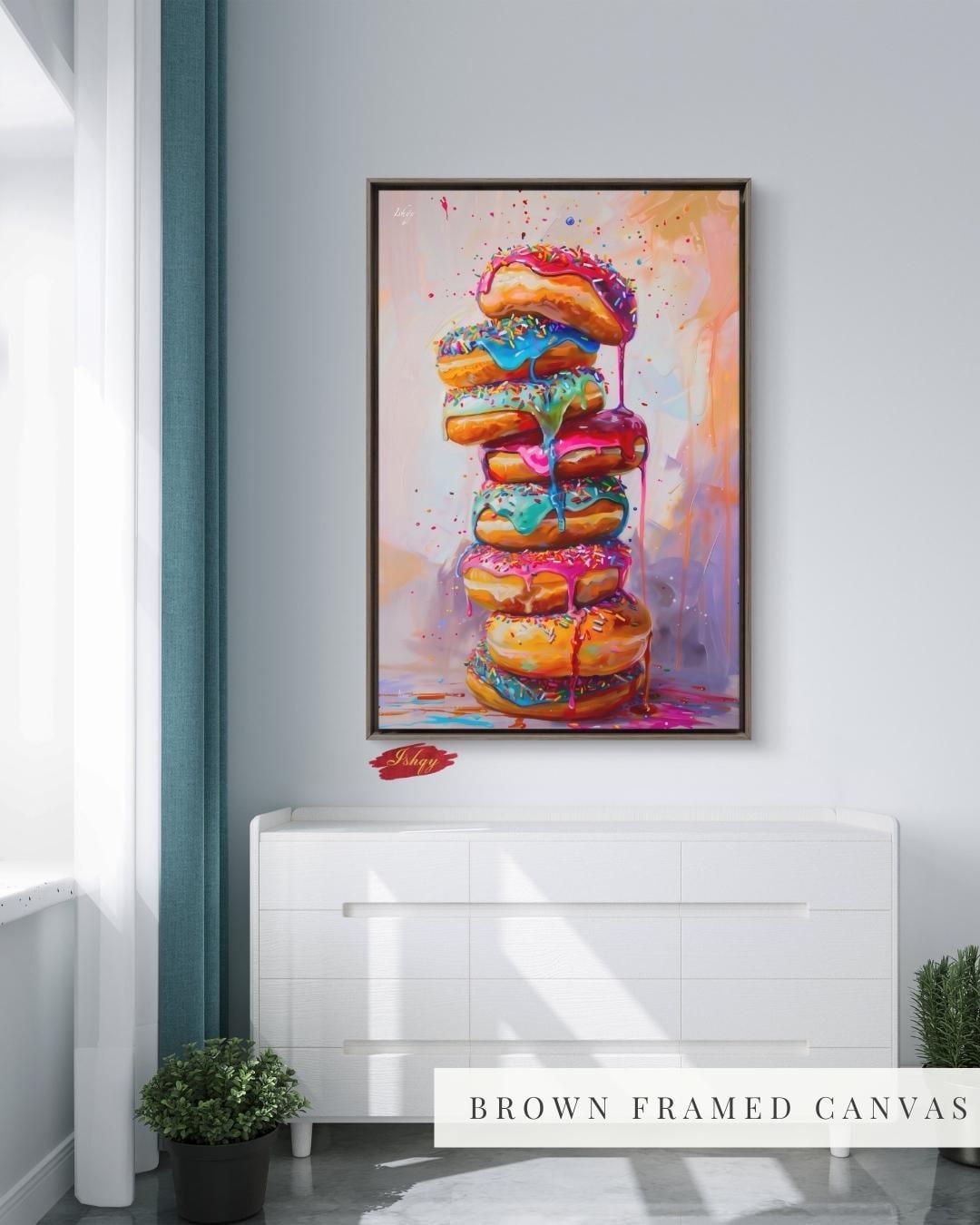 Donut Wall Art, Coffee Shop Decor, Colorful Donut Print, Framed Cafe Art, Vibrant Bakery Decor, Playful Kitchen Art, Living Room Wall Decor