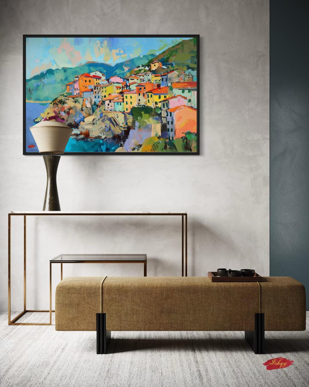 Italian Coastal Wall Art Canvas Print of Cinque Terre Village, Colorful Mediterranean Landscape Painting, Vibrant Home Decor