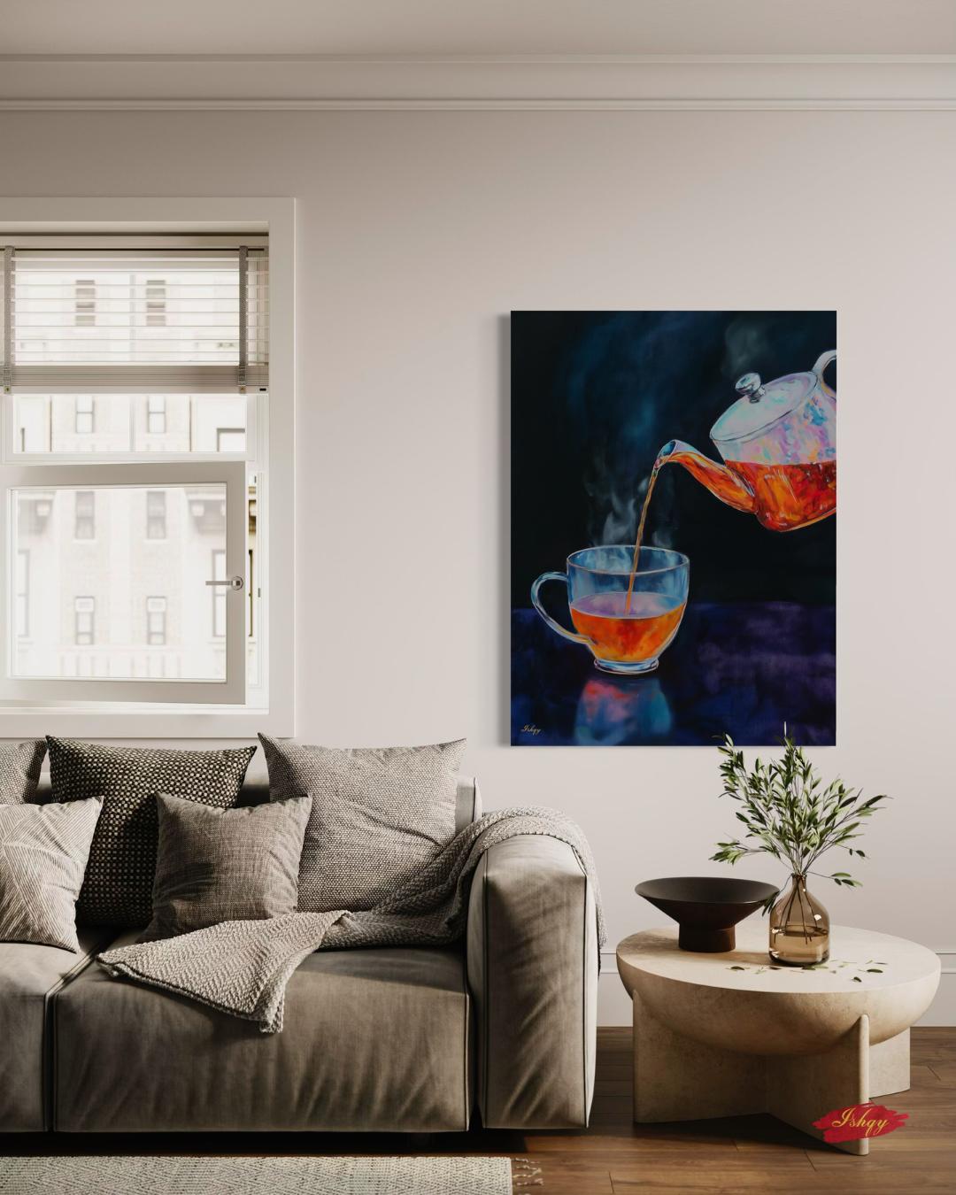 Tea Wall Art - Elegant Kitchen Print, Steaming Cup Canvas, Modern Cafe Decor, Cozy Home Artwork, Minimalist Drink Painting Print
Tea Wall Art Canvas Print of Steaming Teapot Pouring into Cup, Modern Kitchen Decor Painting, Vertical Still Life for Home or Café Space