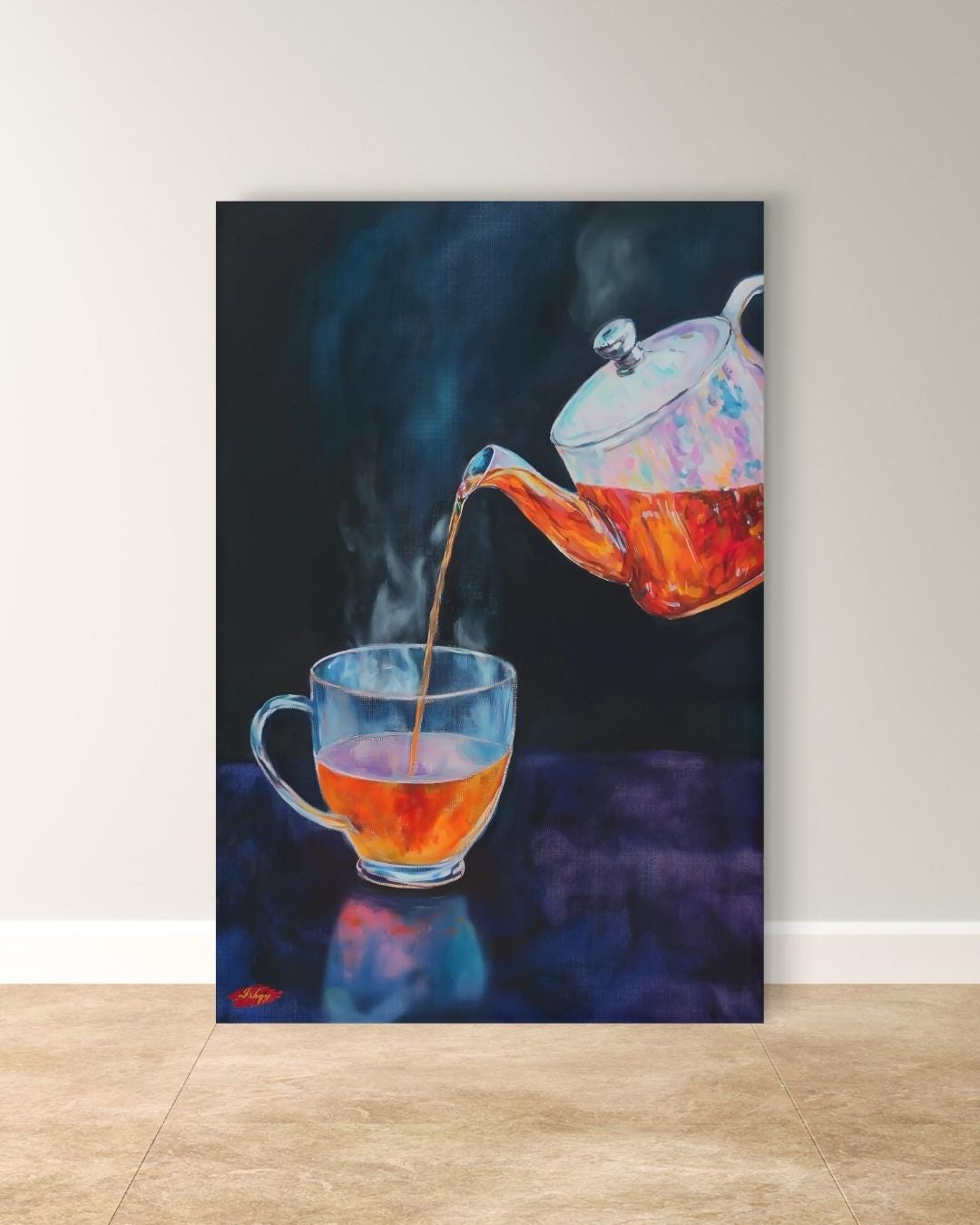 Tea Wall Art - Elegant Kitchen Print, Steaming Cup Canvas, Modern Cafe Decor, Cozy Home Artwork, Minimalist Drink Painting Print