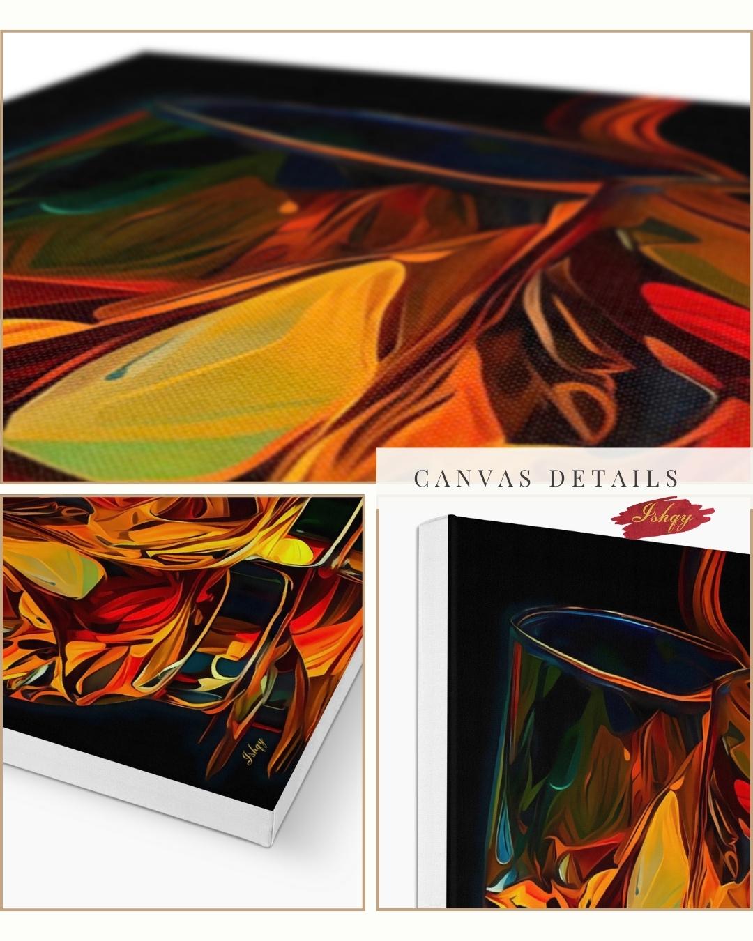 Whiskey Wall Art Canvas Print with Glass Pour Still Life, Square Bar and Lounge Decor, Bold Drink Painting for Kitchen or Home Bar Area